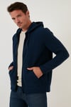 Regular Fit Kapüşonlu Cepli Kışlık Şardonlu Polar Erkek Hırka 5906031 LACİVERT