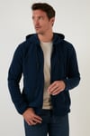 Regular Fit Kapüşonlu Cepli Kışlık Şardonlu Polar Erkek Hırka 5906031 LACİVERT