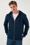Regular Fit Kapüşonlu Fermuarlı İçi Tüylü Yumuşak Şardonlu Kışlık Erkek Sweat 5905340 İNDİGO