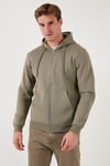 Regular Fit Kapüşonlu Fermuarlı İçi Tüylü Yumuşak Şardonlu Kışlık Erkek Sweat 5905340 Vizon Yeşili