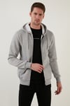 Regular Fit Kapüşonlu Fermuarlı İçi Tüylü Yumuşak Şardonlu Kışlık Erkek Sweat 5905340 GRİ MELANJ