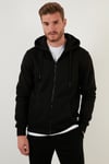 Regular Fit Kapüşonlu Fermuarlı İçi Tüylü Yumuşak Şardonlu Kışlık Erkek Sweat 59053403W4 SİYAH