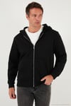 Regular Fit Kapüşonlu Fermuarlı İçi Tüylü Yumuşak Şardonlu Kışlık Erkek Sweat 5905340 SİYAH