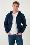 Regular Fit Kapüşonlu Fermuarlı İçi Tüylü Yumuşak Şardonlu Kışlık Erkek Sweat 5905340 İNDİGO