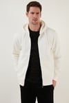 Regular Fit Kapüşonlu Fermuarlı İçi Tüylü Yumuşak Şardonlu Kışlık Erkek Sweat 5905340 EKRU