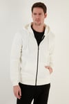 Regular Fit Kapüşonlu Fermuarlı İçi Tüylü Yumuşak Şardonlu Kışlık Erkek Sweat 5905340 EKRU