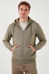 Regular Fit Kapüşonlu Fermuarlı İçi Tüylü Yumuşak Şardonlu Kışlık Erkek Sweat 5905340 Vizon Yeşili