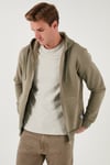 Regular Fit Kapüşonlu Fermuarlı İçi Tüylü Yumuşak Şardonlu Kışlık Erkek Sweat 5905340 Vizon Yeşili