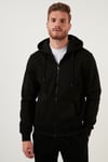 Regular Fit Kapüşonlu Fermuarlı İçi Tüylü Yumuşak Şardonlu Kışlık Erkek Sweat 59053403W4 SİYAH