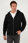Regular Fit Kapüşonlu Fermuarlı İçi Tüylü Yumuşak Şardonlu Kışlık Erkek Sweat 5905340 SİYAH