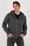 Regular Fit Kapüşonlu Fermuarlı İçi Tüylü Yumuşak Şardonlu Kışlık Erkek Sweat 5905340 ANTRASİT