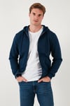 Regular Fit Kapüşonlu Fermuarlı İçi Tüylü Yumuşak Şardonlu Kışlık Erkek Sweat 5905340 İNDİGO
