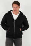 Regular Fit Kapüşonlu Fermuarlı İçi Tüylü Yumuşak Şardonlu Kışlık Erkek Sweat 5905340 SİYAH