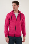 Regular Fit Kapüşonlu Fermuarlı İçi Tüylü Yumuşak Şardonlu Kışlık Erkek Sweat 5905340 FUŞYA