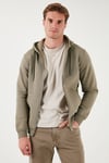 Regular Fit Kapüşonlu Fermuarlı İçi Tüylü Yumuşak Şardonlu Kışlık Erkek Sweat 5905340 Vizon Yeşili