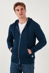 Regular Fit Kapüşonlu Fermuarlı İçi Tüylü Yumuşak Şardonlu Kışlık Erkek Sweat 5905340 İNDİGO
