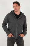 Regular Fit Kapüşonlu Fermuarlı İçi Tüylü Yumuşak Şardonlu Kışlık Erkek Sweat 5905340 ANTRASİT