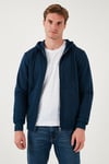 Regular Fit Kapüşonlu Fermuarlı İçi Tüylü Yumuşak Şardonlu Kışlık Erkek Sweat 5905340 İNDİGO