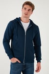 Regular Fit Kapüşonlu Fermuarlı İçi Tüylü Yumuşak Şardonlu Kışlık Erkek Sweat 5905340 İNDİGO