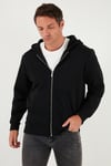 Regular Fit Kapüşonlu Fermuarlı İçi Tüylü Yumuşak Şardonlu Kışlık Erkek Sweat 5905340 SİYAH