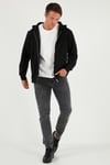 Regular Fit Kapüşonlu Fermuarlı İçi Tüylü Yumuşak Şardonlu Kışlık Erkek Sweat 5905340 SİYAH