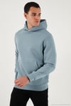 Regular Fit Kapüşonlu Kanguru Cepli İçi Tüylü Yumuşak Şardonlu Erkek Sweat 5905281 MAVİ