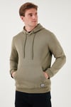 Regular Fit Kapüşonlu Kanguru Cepli İçi Tüylü Yumuşak Şardonlu Erkek Sweat 5905281 Vizon Yeşili