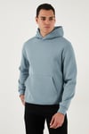 Regular Fit Kapüşonlu Kanguru Cepli İçi Tüylü Yumuşak Şardonlu Erkek Sweat 5905281 MAVİ