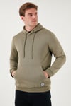 Regular Fit Kapüşonlu Kanguru Cepli İçi Tüylü Yumuşak Şardonlu Erkek Sweat 5905281 Vizon Yeşili