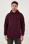 Regular Fit Kapüşonlu Kanguru Cepli İçi Tüylü Yumuşak Şardonlu Erkek Sweat 5905281 VİŞNE