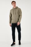 Regular Fit Kapüşonlu Kanguru Cepli İçi Tüylü Yumuşak Şardonlu Erkek Sweat 5905281 Vizon Yeşili