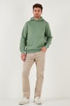 Regular Fit Kapüşonlu Kanguru Cepli İçi Tüylü Yumuşak Şardonlu Erkek Sweat 5905281 ELMA YEŞİLİ