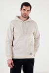Regular Fit Kapüşonlu Kanguru Cepli İçi Tüylü Yumuşak Şardonlu Erkek Sweat 5905281 KREM
