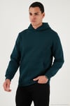 Regular Fit Kapüşonlu Kanguru Cepli İçi Tüylü Yumuşak Şardonlu Erkek Sweat 5905281 PETROL