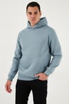 Regular Fit Kapüşonlu Kanguru Cepli İçi Tüylü Yumuşak Şardonlu Erkek Sweat 5905281 MAVİ