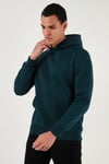 Regular Fit Kapüşonlu Kanguru Cepli İçi Tüylü Yumuşak Şardonlu Erkek Sweat 5905281 PETROL