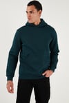 Regular Fit Kapüşonlu Kanguru Cepli İçi Tüylü Yumuşak Şardonlu Erkek Sweat 5905281 PETROL