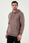 Regular Fit Kapüşonlu Kanguru Cepli İçi Tüylü Yumuşak Şardonlu Erkek Sweat 5905281 TOPRAK