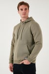 Regular Fit Kapüşonlu Kanguru Cepli İçi Tüylü Yumuşak Şardonlu Erkek Sweat 5905281 Vizon Yeşili
