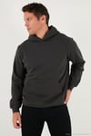 Regular Fit Kapüşonlu Kanguru Cepli İçi Tüylü Yumuşak Şardonlu Erkek Sweat 5905281 FÜME