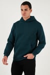 Regular Fit Kapüşonlu Kanguru Cepli İçi Tüylü Yumuşak Şardonlu Erkek Sweat 5905281 PETROL