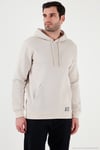Regular Fit Kapüşonlu Kanguru Cepli İçi Tüylü Yumuşak Şardonlu Erkek Sweat 5905281 KREM