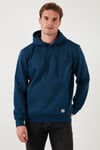 Regular Fit Kapüşonlu Kanguru Cepli İçi Tüylü Yumuşak Şardonlu Erkek Sweat 5905281 İNDİGO