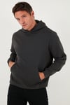Regular Fit Kapüşonlu Kanguru Cepli İçi Tüylü Yumuşak Şardonlu Erkek Sweat 5905281 FÜME