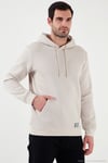 Regular Fit Kapüşonlu Kanguru Cepli İçi Tüylü Yumuşak Şardonlu Erkek Sweat 5905281 KREM