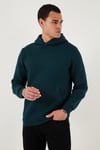 Regular Fit Kapüşonlu Kanguru Cepli İçi Tüylü Yumuşak Şardonlu Erkek Sweat 5905281 PETROL