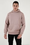Regular Fit Kapüşonlu Kanguru Cepli İçi Tüylü Yumuşak Şardonlu Erkek Sweat 5905281 GÜL