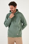 Regular Fit Kapüşonlu Kanguru Cepli İçi Tüylü Yumuşak Şardonlu Erkek Sweat 5905281 AÇIK YEŞİL