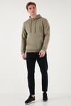 Regular Fit Kapüşonlu Kanguru Cepli İçi Tüylü Yumuşak Şardonlu Erkek Sweat 5905281 Vizon Yeşili