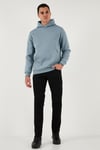 Regular Fit Kapüşonlu Kanguru Cepli İçi Tüylü Yumuşak Şardonlu Erkek Sweat 5905281 MAVİ